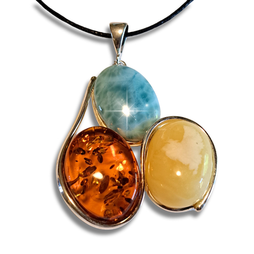 Click to view detail for HW-2587 Pendant 3 Stone, Apatite, Lemon, Amber $205